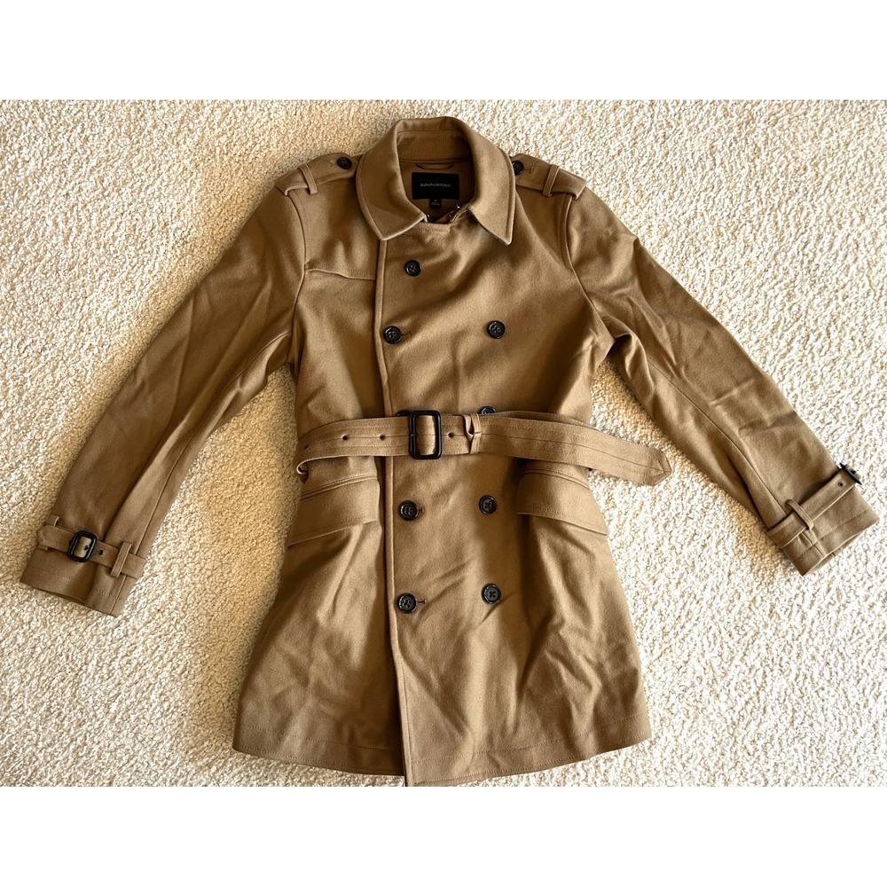 Banana Republic Brown Wool Blend Pea Trench Coat Womens S Belted Classic